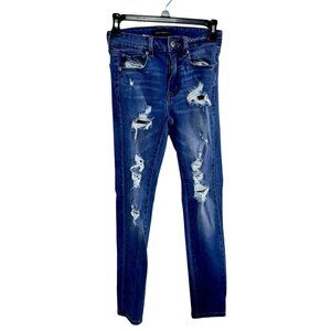 Aeropostale High Rise Jegging Distressed Jeans Womens 2 Reg Blue